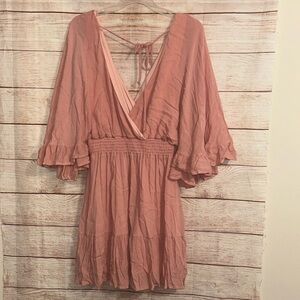 Altar’d State Boho Bell Sleeve Pink Flowy Dress Size Medium